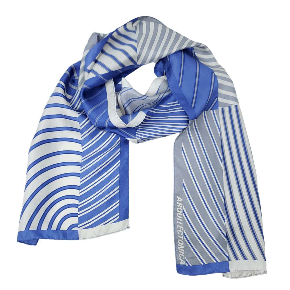 Arquitectonica Blue Geometric Silk Rectangle Scarf Business Casual Work